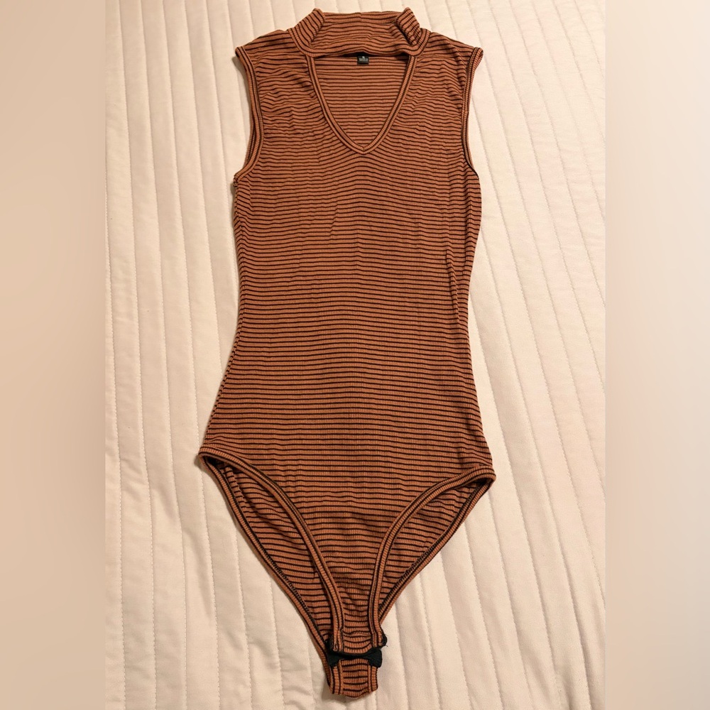 Elegant Brown Striped Women's Bodysuit